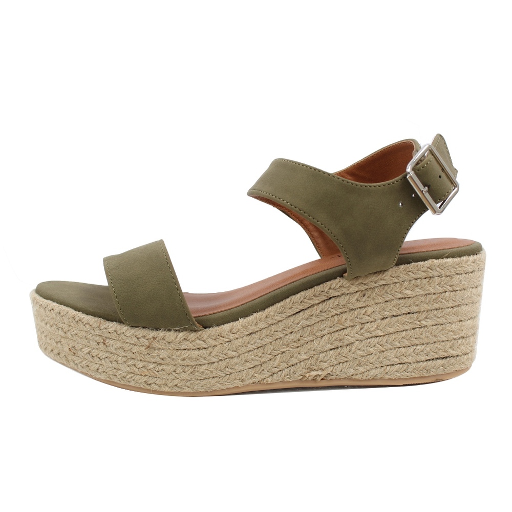 Pale Khaki Open Toe Ankle Strap Espadrille Wedge